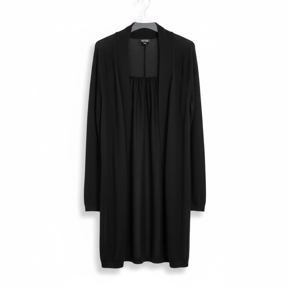 Apt.9 Black Long Open Front Cardigan Duster Lightweight Knit Sz M